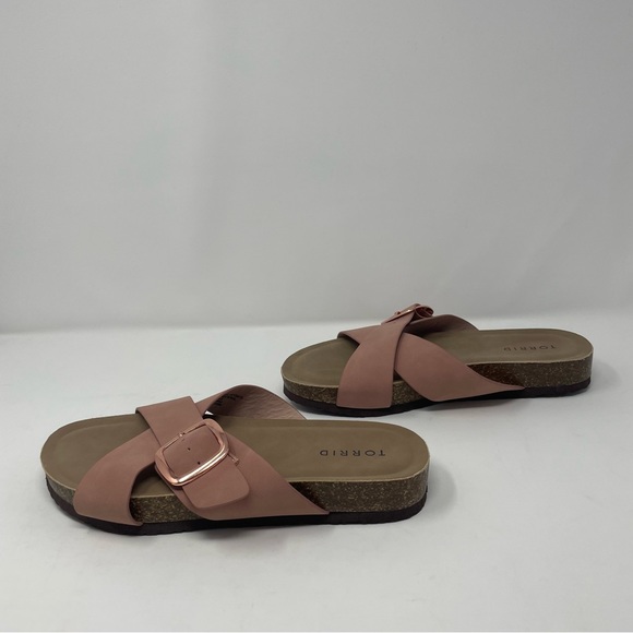 Torrid Pink Rose Gold Cross Buckle Slide Sandals Women’s Size 6.5 Wide Width - Picture 5 of 7